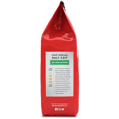  Community Coffee Cafe Special Half-Caff Medium Dark Roast Ground Coffee for Mornings and Special Occasions, 12 Ounces (