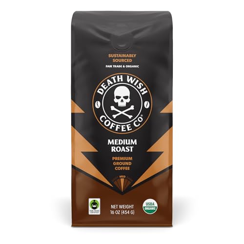 Death Wish Coffee Organic and Fair Trade Dark Roast Ground Coffee for Health-Conscious Coffee Lovers, Ideal for Morning 
