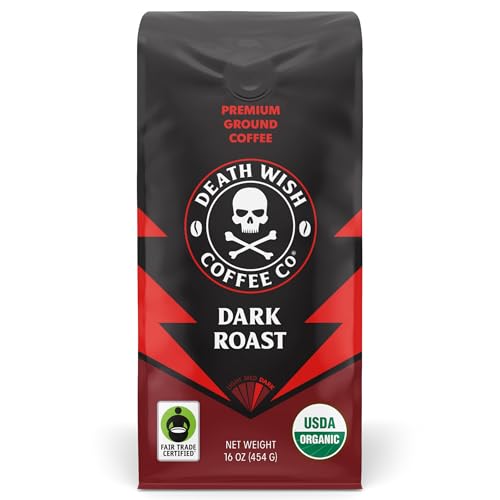 Death Wish Coffee Organic and Fair Trade Dark Roast Ground Coffee for Health-Conscious Coffee Lovers, Ideal for Morning 