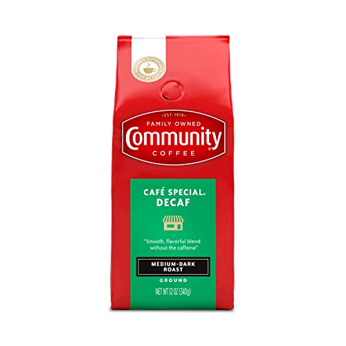  Community Coffee Cafe Special Half-Caff Medium Dark Roast Ground Coffee for Mornings and Special Occasions, 12 Ounces (