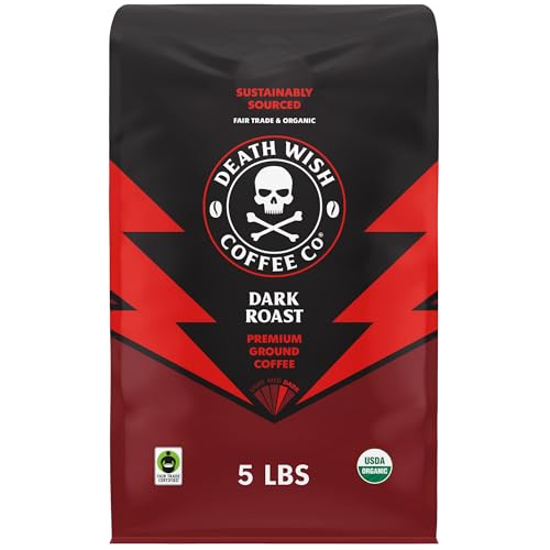 Death Wish Coffee Organic and Fair Trade Dark Roast Ground Coffee for Health-Conscious Coffee Lovers, Ideal for Morning 