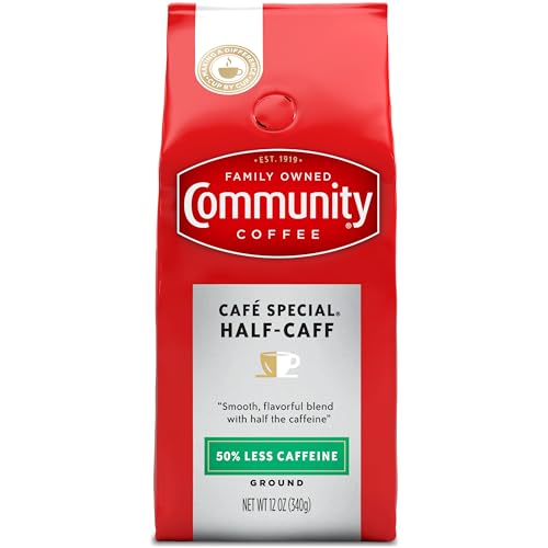  Community Coffee Cafe Special Half-Caff Medium Dark Roast Ground Coffee for Mornings and Special Occasions, 12 Ounces (