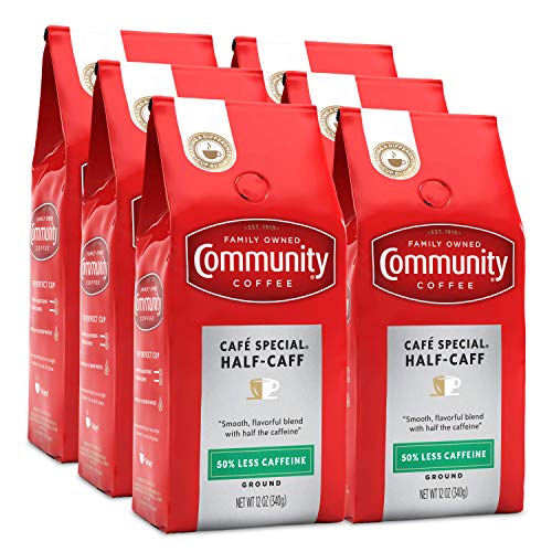  Community Coffee Cafe Special Half-Caff Medium Dark Roast Ground Coffee for Mornings and Special Occasions, 12 Ounces (