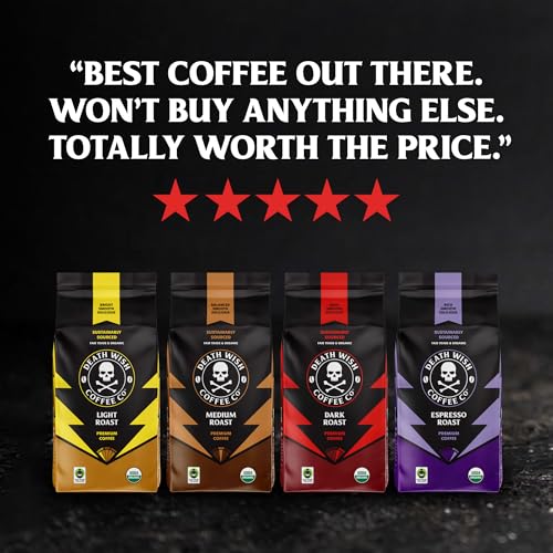 Death Wish Coffee Organic and Fair Trade Dark Roast Ground Coffee for Health-Conscious Coffee Lovers, Ideal for Morning 