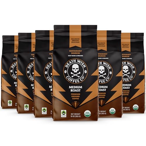 Death Wish Coffee Organic and Fair Trade Dark Roast Ground Coffee for Health-Conscious Coffee Lovers, Ideal for Morning 