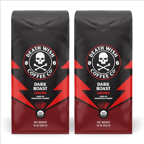 Death Wish Coffee Organic and Fair Trade Dark Roast Ground Coffee for Health-Conscious Coffee Lovers, Ideal for Morning 