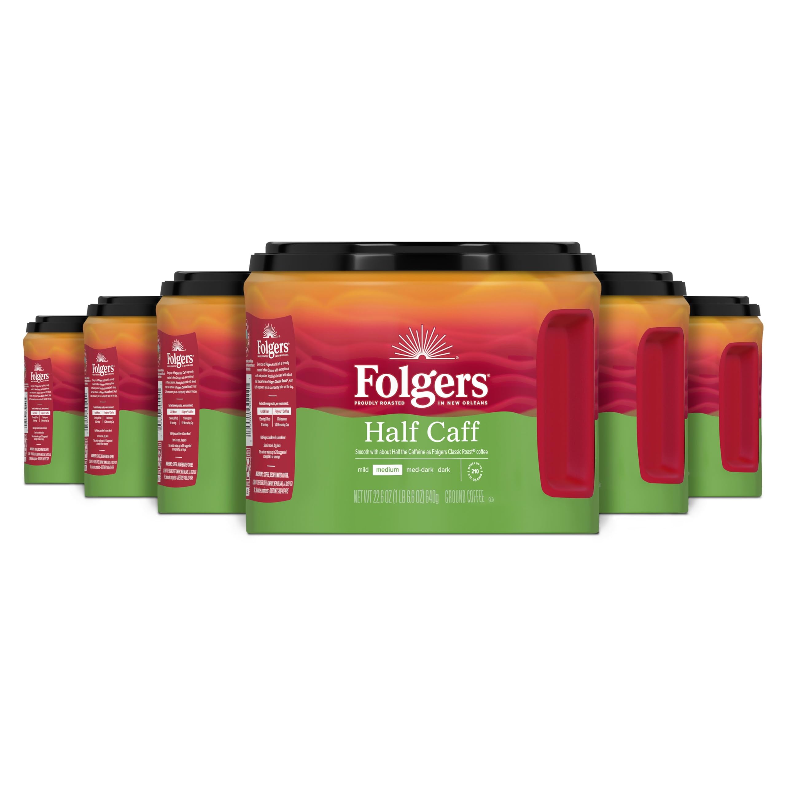 Folgers Half-Caff Medium Roast Ground Coffee for Daily Enjoyment, Office Workers, Home Brewing 2|6oz (Pack of 6)
| Folg