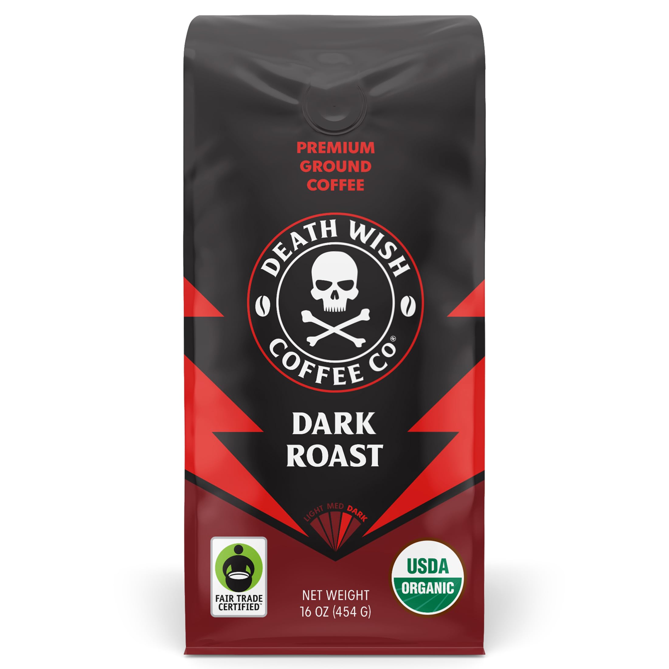 Death Wish Coffee Organic and Fair Trade Dark Roast Ground Coffee for Health-Conscious Coffee Lovers, Ideal for Morning 