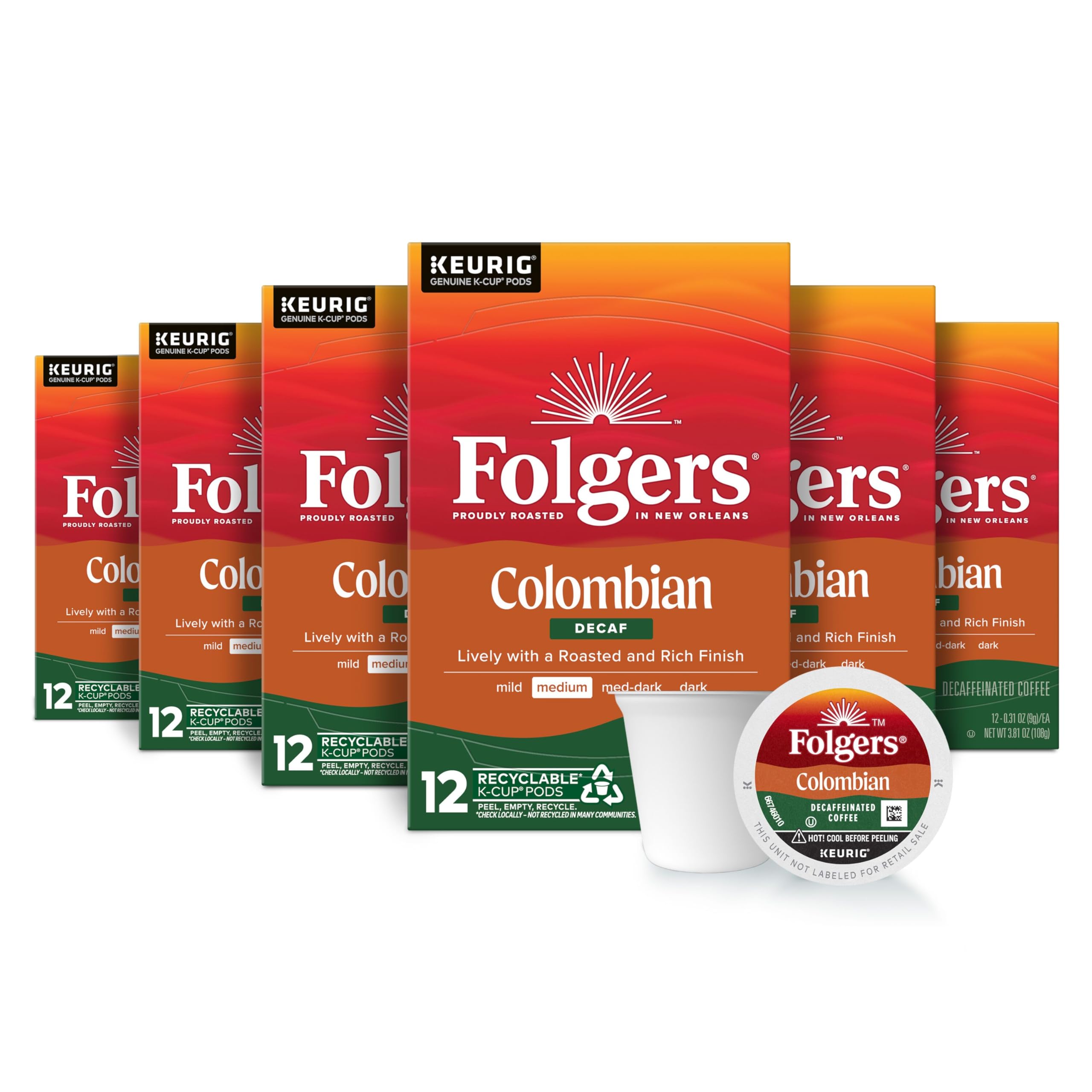  Folgers Colombian Decaf Medium Roast Coffee, 72 Keurig K-Cup Pods for Coffee Lovers at Home
| Folgers Colombian Decaf M