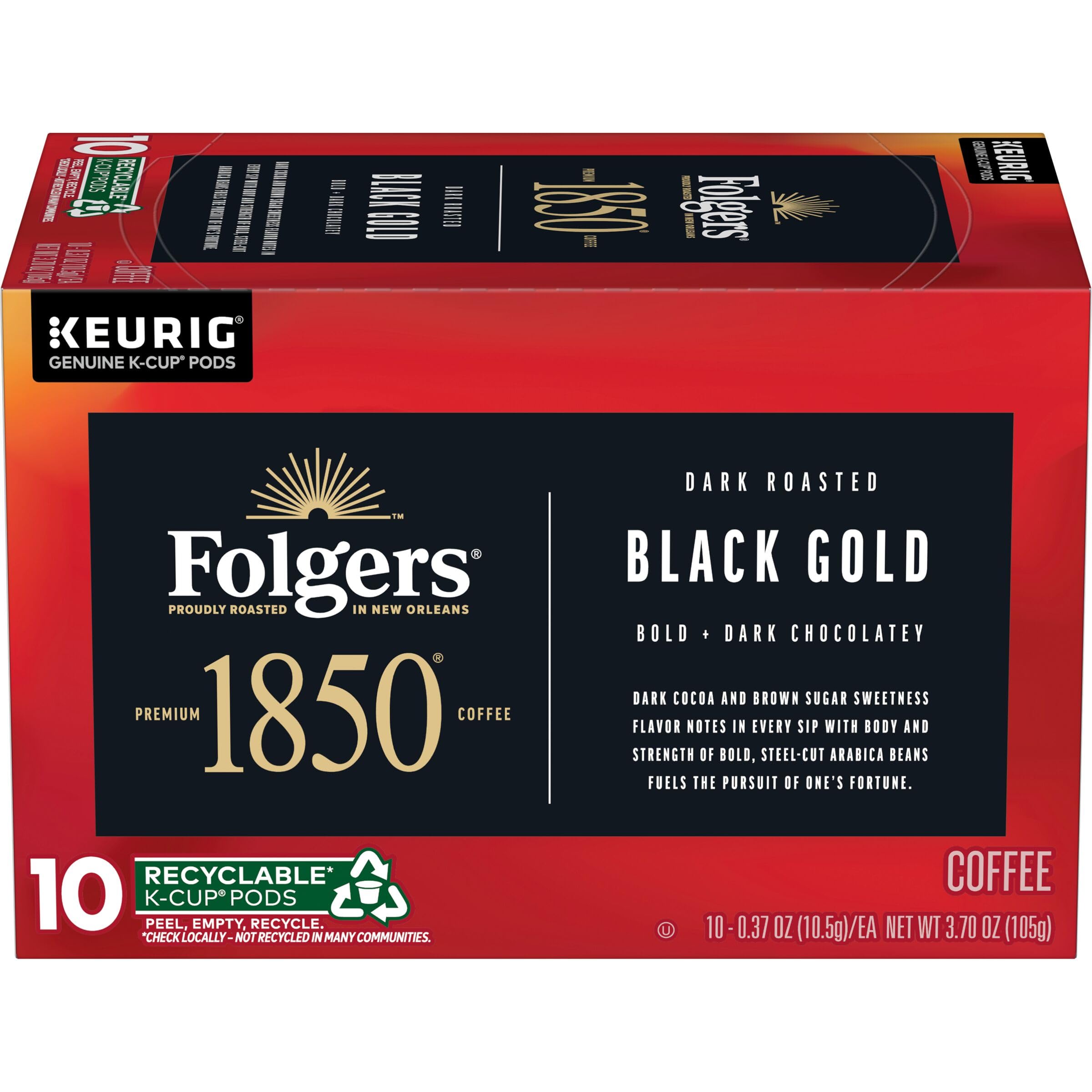  Folgers 1850 Black Gold Dark Roast Coffee for Keurig K-Cups
| Premium Dark Roast Folgers 1850 10 K-Cup Pods for Keurig 